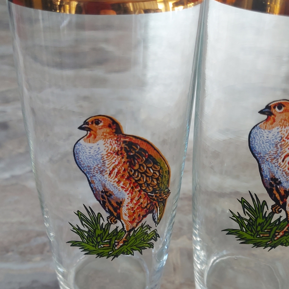 Set of 4 Gold Rimmed Bird Glasses - Picture 2 of 9